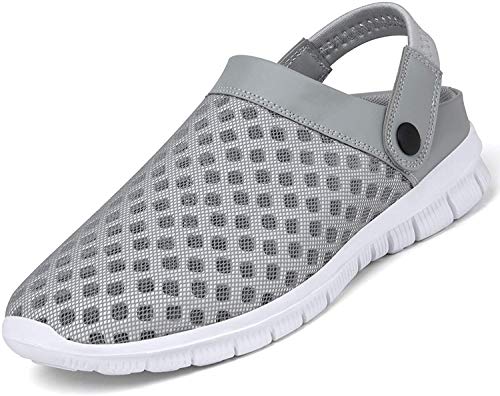 VIPBQO Sommer Unisex Atmungsaktiv Clogs Flach Hausschuhe Mesh Slippers Muffin Drag Pantolette Outdoor Strand Schuhe rutschfest Hollow Sandalen (45,Grau) von VIPBQO