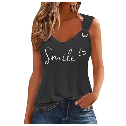 Viracin Damen Tank Top Sport Sommer Blusetops Tops Bedruckte Elegant Trägertop Tanktops Sexy Kurz Ärmellose Shirt Oberteile Lässig Baumwolle Damentop Slim Fit Shirts von VIRACIN