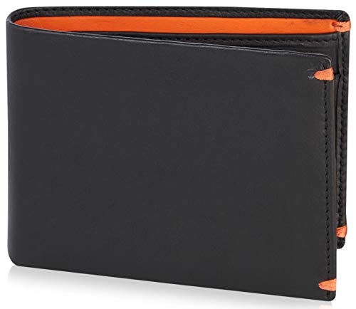 VISCONTI Geldbörse Herren Leder Portemonnaie mit RFID Schutz I Echtleder Geldbeutel Groß für Männer mit Münzfach l Portmonee Brieftasche Wallet mit Geschenk-Box - Schwarz/Orange von VISCONTI