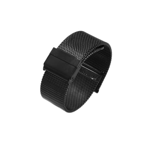 VISIYUBL 12/11/16/18 / 20/22mm Uhrengurt Metall Mesh Edelstahl Armbanduhr Band Frauen Männer Armbanduhr Band Mode Uhr Armband (Color : Black, Size : 18mm) von VISIYUBL