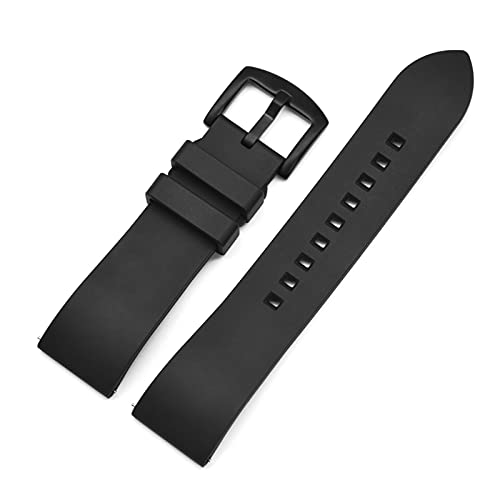 VISIYUBL 20mm 22mm 24mm Klassische Fluor-Gummi-Gurt Sport Wasserdichte Taucharmband-Ersatzuhren Zubehör Armband Riemen (Color : Black(Black buckle), Size : 24mm) von VISIYUBL