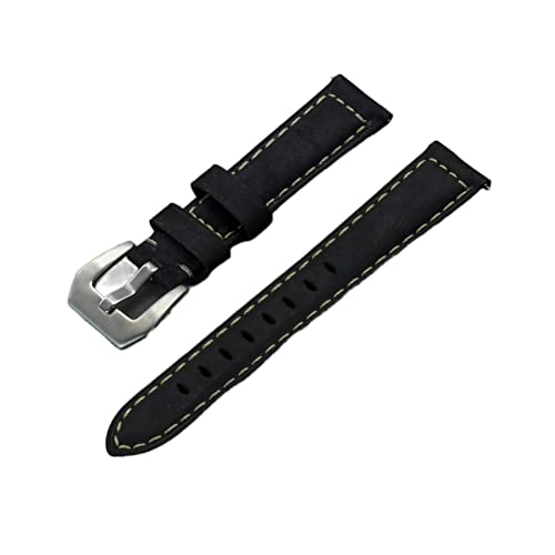 VISIYUBL 20mm 22mm 24mm Vintage Leder Uhrenband Band Gürtel Frauen Männer Uhren Band Verrückter Strap Fit Fit for Huawei/Fit for Seiko/Fit for Omega (Color : Black, Size : 22mm) von VISIYUBL