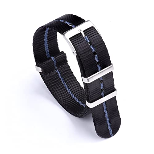 VISIYUBL 20mm 22mm Smooth Nato Nylon Strap Fit for Tudor Uhr Sicherheitsgurt Armband Männer Frauen Universal Typ Sport Truppe Parachute Tasche Uhrband (Color : Black-Blue, Size : 20mm) von VISIYUBL