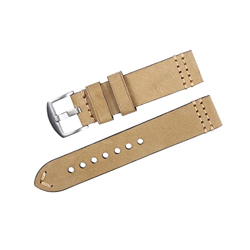 VISIYUBL 22mm 24mm Leder Uhrenarmbandband Vintage Handgemachte Armbanduhr Band Leder Uhrengürtel mit Edelstahl Pin Schnalle (Color : Ivory, Size : 22mm) von VISIYUBL