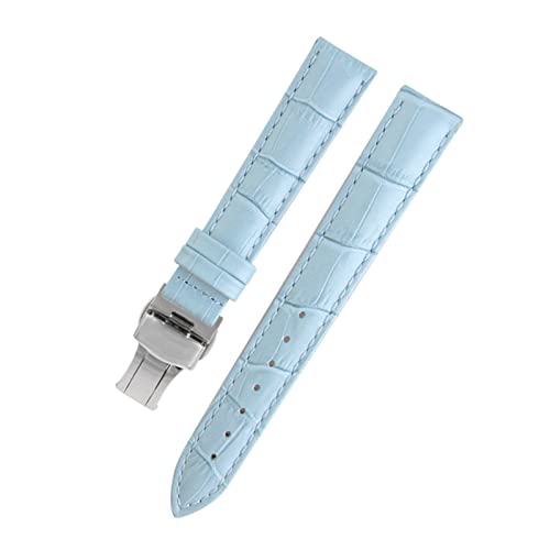 VISIYUBL Dame Watch-Bands fit for PP Ansehen Fit for Omega Leder Uhrenband Fit for Tissot Marke Armband Armband Frauen 12/14/16/18/20/22/22mm (Color : Bright blue silver, Size : 15mm) von VISIYUBL