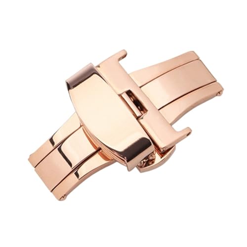 VISIYUBL Edelstahl-Schmetterlingsschließe, poliert, matt, Schloss, Uhrenarmband, Knopf, Armband, Metallverschluss, 10 mm, 12 mm, 14 mm, 16 mm, 18 mm, 20 mm, 22 mm(Color:Rose Gold-Polished,Size:10mm) von VISIYUBL