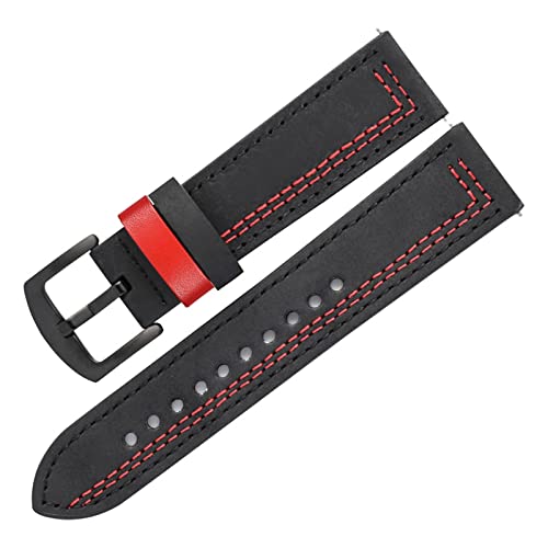 VISIYUBL Frauen Männer Watch Strap 20mm 22mm Retro Leder Armband Fit for Huawei Uhr 3 (Color : Black-Red thread, Size : 22mm) von VISIYUBL