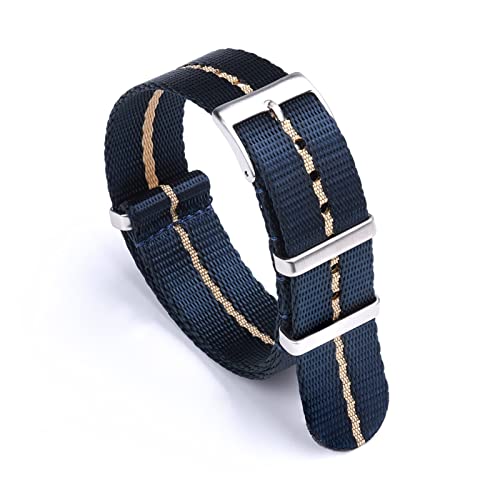 VISIYUBL Glatte NATO Strap Nylon Schwarz/Rot/Blau Khaki Fit for die meisten Uhren Sicherheitsgurt Armband Armbanduhr Band Ersatz Männer Frauen 20mm 22mm (Color : Blue-Khaki, Size : 22mm) von VISIYUBL