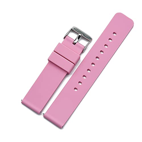 VISIYUBL Glatte flache Silikonbänder 20mm 22mm Fit for Huawei Fit for Samsung Galaxy Fit for Xiaomi Haylou Solar Watch Wasserdichte Tauchsportuhr (Color : Pink, Size : 22mm) von VISIYUBL