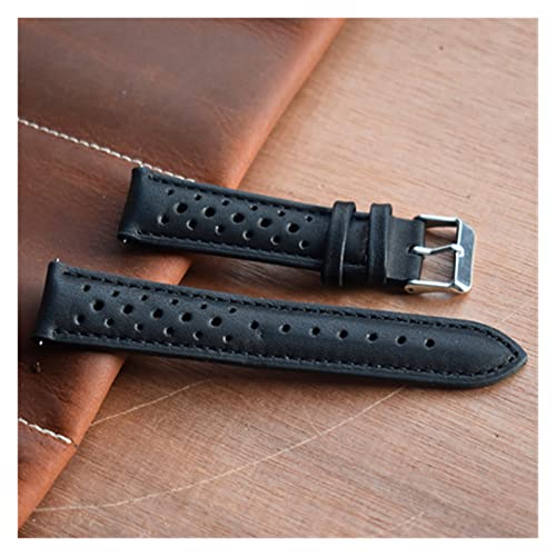 VISIYUBL Handgemachte Leder Uhren Bands Gürtel 18mm 20mm 22mm 24mm Frauen Männer Schwarz Uhrenbandband Edelstahl Pin Schnalle Kzh01. (Color : Black Line, Size : 20mm) von VISIYUBL