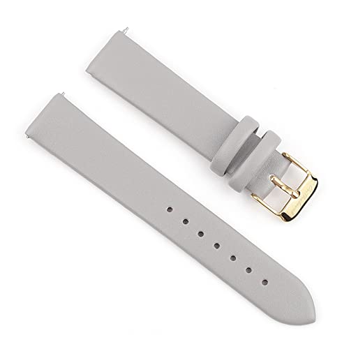 VISIYUBL Leder Frauen Armband 12mm 14mm 16mm 18mm 20mm Quick Release Rindslederband Uhr Band Gürtel Ersatz Goldschnalle (Color : Gray-gold buckle, Size : 12mm) von VISIYUBL