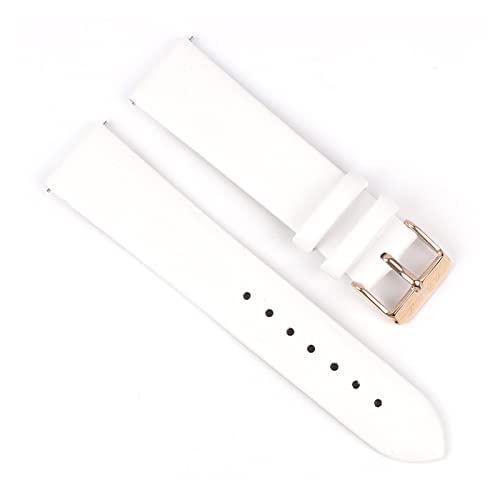 VISIYUBL Leder Frauen Armband 12mm 14mm 16mm 18mm 20mm Quick Release Rindslederband Uhr Band Gürtel Ersatz Goldschnalle (Color : White-rose gold, Size : 14mm) von VISIYUBL