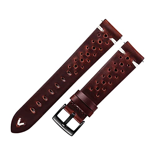 VISIYUBL Leder Uhrenarmband Strap Poröse 18mm 20mm 22mm dunkelbraune handgefertigte Ölwachs Leder Watch Strap Schneider Freisetzung Frauen Männer (Color : Dark brown-black, Size : 18mm) von VISIYUBL