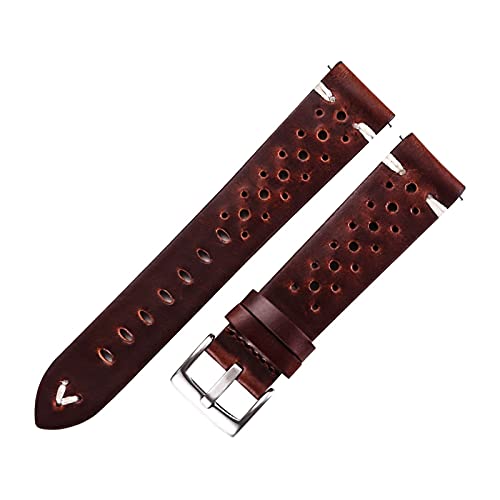 VISIYUBL Leder Uhrenarmband Strap Poröse 18mm 20mm 22mm dunkelbraune handgefertigte Ölwachs Leder Watch Strap Schneider Freisetzung Frauen Männer (Color : Dark brown-silver, Size : 20mm) von VISIYUBL