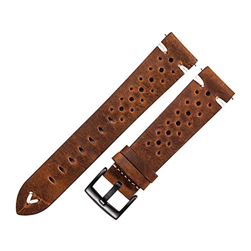 VISIYUBL Leder Uhrenarmband Strap Poröse 18mm 20mm 22mm dunkelbraune handgefertigte Ölwachs Leder Watch Strap Schneider Freisetzung Frauen Männer (Color : Light brown-black, Size : 20mm) von VISIYUBL