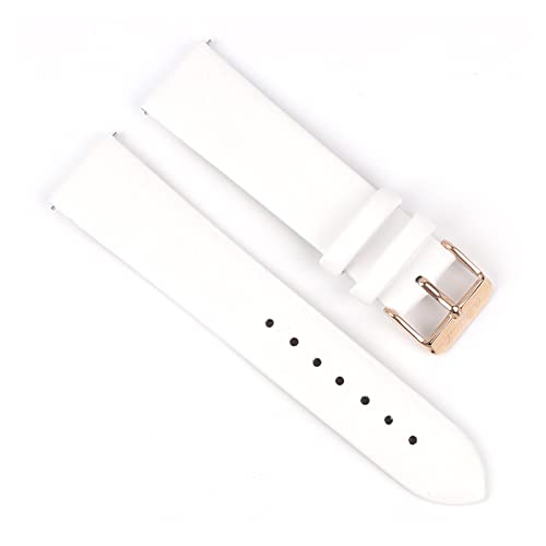 VISIYUBL Leder Uhrenarmband for Frauen Schnellspanner Uhrenarmband 12mm 14mm 16mm 18mm 20mm Ersatz Goldschnalle (Color : White-rose gold, Size : 16mm) von VISIYUBL