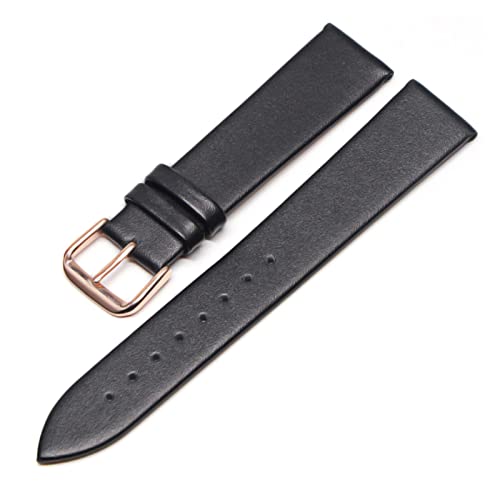 VISIYUBL Leder Uhrenbänder 18mm 20 mm 22 mm 24 mm schwarze braune Frauen Männer Uhren -Band -Gurtgürtel mit Schnalle (Color : Black-RG, Size : 18mm) von VISIYUBL
