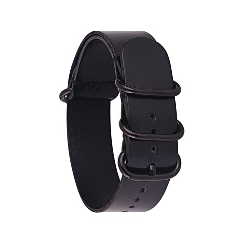 VISIYUBL Leder Uhrenbandgurt Männer Frauen Silber Schwarz Ringschnalle Armband Bandzubehör 14mm 16 18 mm 20mm 22 mm 24 mm fit for NATO Passt for ZULU (Color : Black02, Size : 14mm) von VISIYUBL