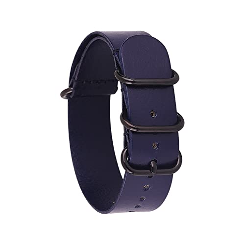 VISIYUBL Leder Uhrenbandgurt Männer Frauen Silber Schwarz Ringschnalle Armband Bandzubehör 14mm 16 18 mm 20mm 22 mm 24 mm fit for NATO Passt for ZULU (Color : Blue02, Size : 20mm) von VISIYUBL