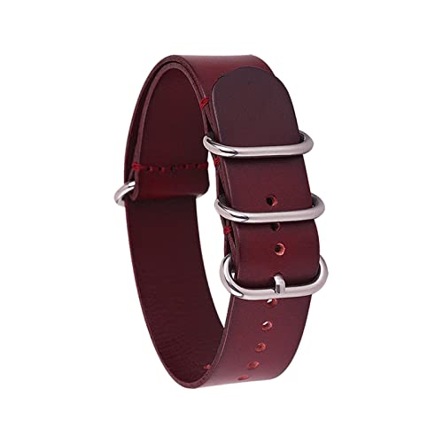 VISIYUBL Leder Uhrenbandgurt Männer Frauen Silber Schwarz Ringschnalle Armband Bandzubehör 14mm 16 18 mm 20mm 22 mm 24 mm fit for NATO Passt for ZULU (Color : Winered01, Size : 20mm) von VISIYUBL