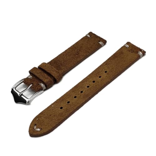 VISIYUBL Leder-Vintage-Uhr-Wickelbänder Quick-Release-Armband-Ersatz for Männer Frauen-Watch-Zubehör 20mm 22mm (Color : Brown-White line, Size : 20mm) von VISIYUBL