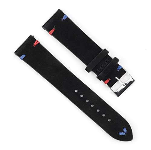 VISIYUBL Leder Vintage Uhrenarmband 18mm 20mm 22mm 24mm Royal Blue Watch Strap for Männer Frauen Uhren (Color : Black-Red Blue Wire, Size : 20mm) von VISIYUBL