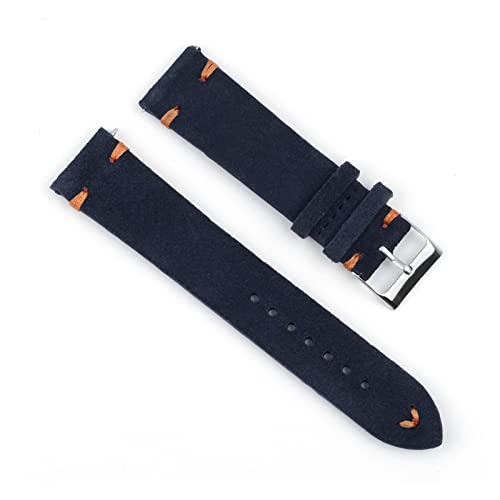 VISIYUBL Leder Vintage Uhrenarmband 18mm 20mm 22mm 24mm Royal Blue Watch Strap for Männer Frauen Uhren (Color : DarkBlue-Orange Wire, Size : 18mm) von VISIYUBL