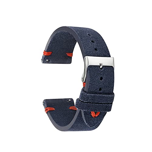 VISIYUBL Leder retro design uhrband leder uhrband 18mm 20mm 22mm 24mm Ersatz for Männer Frauen Uhrenband KZSD02. (Color : Blue-Orange Line, Size : 20mm) von VISIYUBL