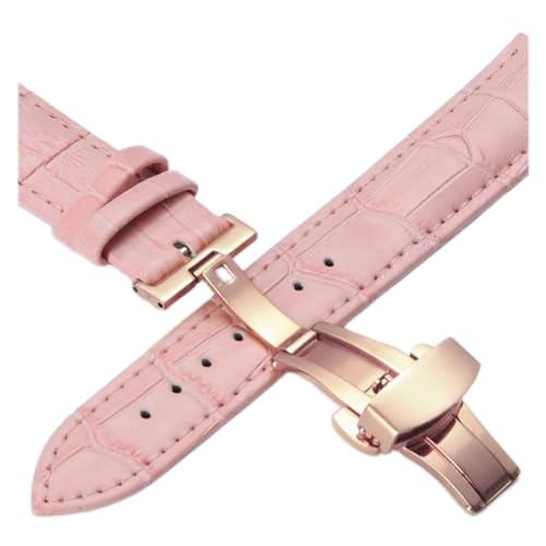 VISIYUBL Lederarmbands 12 14 16 18 20mm Universal Uhr Stahlschmetterlingsschließe Schnalle Strap Armband Armband Armbanduhrarmband (Color : Rose-pink, Size : 22mm) von VISIYUBL