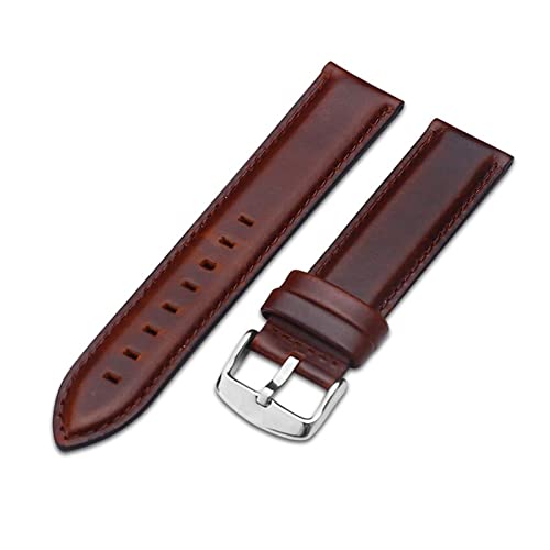 VISIYUBL Lederarmbands 14mm 16mm 18mm 20mm Schwarze dunkelbraune Frauen Männer Uhren Bandband Gürtel mit Schnalle (Color : Plain weave-brown, Size : 14mm) von VISIYUBL