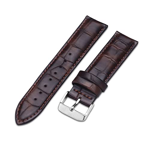 VISIYUBL Lederarmbands 14mm 16mm 18mm 20mm Schwarze dunkelbraune Frauen Männer Uhren Bandband Gürtel mit Schnalle (Color : Slub pattern-brown, Size : 14mm) von VISIYUBL