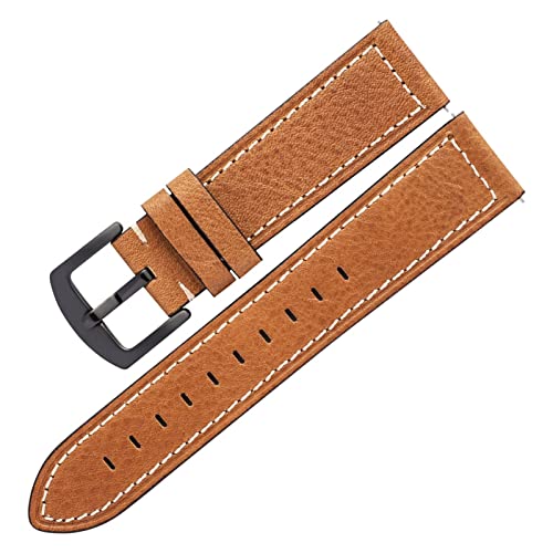 VISIYUBL Männer Frauen Smart Uhren Riemen Armbandleder 20mm 22mm Ölwachs Lederarmbands Fit for Huawei GT2 (Color : Yellow brown, Size : 20mm) von VISIYUBL