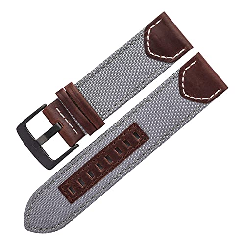 VISIYUBL Männer Nylon Leder Uhren-Bands 20mm 22mm 24mm Fit for Smart Watch-Stoff-Wickelgurte Luxusdesign (Color : Gray, Size : 24mm) von VISIYUBL