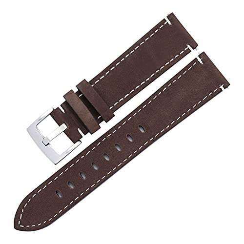 VISIYUBL Mattes Skin Armband Gürtel Männer Frauen 20mm 21mm Matte Leder Uhren Riemen Grün Unisex Weiche Uhr Armband Zubehör (Color : Coffee-Silver Clasp, Size : 21mm) von VISIYUBL