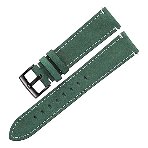 VISIYUBL Mattes Skin Armband Gürtel Männer Frauen 20mm 21mm Matte Leder Uhren Riemen Grün Unisex Weiche Uhr Armband Zubehör (Color : Green-Black Clasp, Size : 21mm) von VISIYUBL