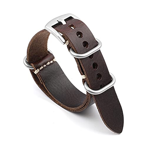 VISIYUBL NATO Strap Leder Armband 20mm 22mm 24mm Vintage Armband for Männer Frauen Armbänder Watch Ersatz (Color : Dark brown-S buckle, Size : 22mm) von VISIYUBL