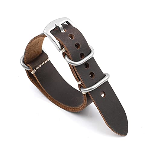 VISIYUBL NATO Strap Leder Armband 20mm 22mm 24mm Vintage Armband for Männer Frauen Armbänder Watch Ersatz (Color : Dark coffee-S buckle, Size : 24mm) von VISIYUBL