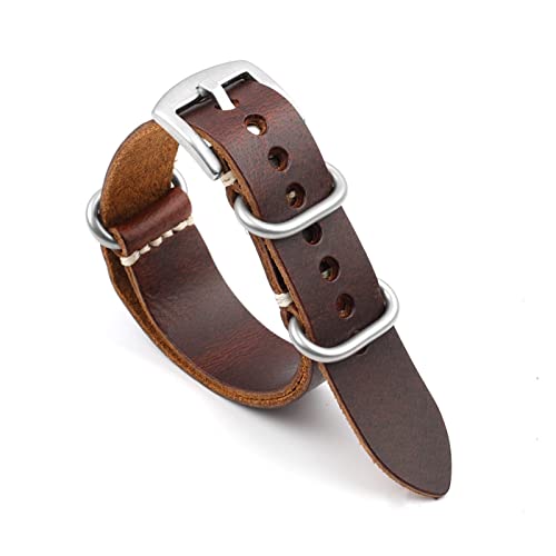 VISIYUBL NATO Strap Leder Armband 20mm 22mm 24mm Vintage Armband for Männer Frauen Armbänder Watch Ersatz (Color : Red brown-S buckle, Size : 22mm) von VISIYUBL