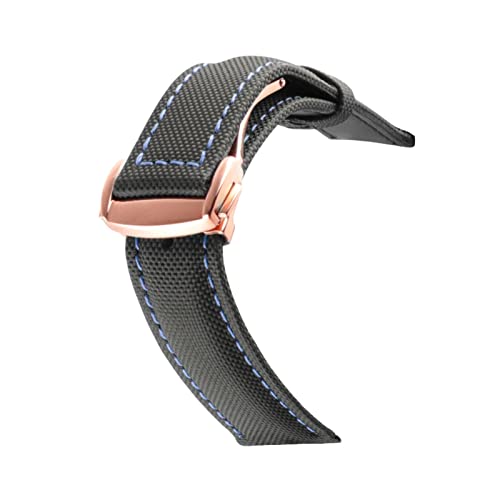 VISIYUBL Nylon-Mix-Leder-Leinwand-Armband for OMEG-A-Geschwindigkeit Sea Master AT150 19mm 20mm 21mm 22mm 23mm Uhrenbügel Fit for fünfzig Faths (Color : Blackblue rosegold, Size : 22mm) von VISIYUBL