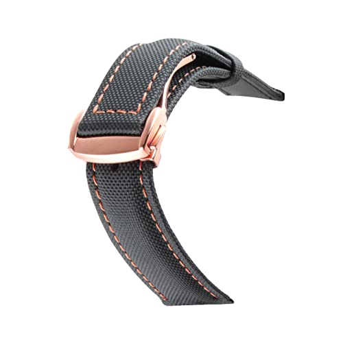 VISIYUBL Nylon-Mix-Leder-Leinwand-Armband for OMEG-A-Geschwindigkeit Sea Master AT150 19mm 20mm 21mm 22mm 23mm Uhrenbügel Fit for fünfzig Faths (Color : Blackorange rosegold, Size : 22mm) von VISIYUBL