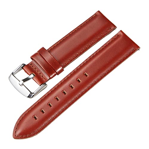 VISIYUBL Ölgegerbte Lederriemen 22 mm 20 mm 18 mm Uhrenarmband Schnellverschluss-Uhrenarmband for Männer und Frauen, Ersatzarmbänder, passend for DW (Color : Red Brown-Silver, Size : 20mm) von VISIYUBL