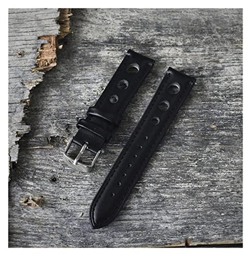 VISIYUBL Original Leder Handmade Armbanduhr Band Strap Gürtel Edelstahl Verschluss for Männer Frauen Uhrenband 18 20 22 24 mm KZ3H04. (Color : Black, Size : 22mm) von VISIYUBL