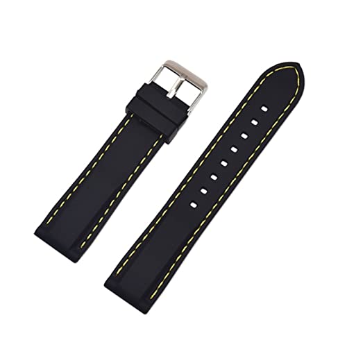 VISIYUBL Silikon Gummi -Sport -Uhr -Band Universal Watchband -Armband Armband 16 mm 18 mm 20 mm 22 mm 24 mm for Männer Frauen (Color : Black yellow line, Size : 16mm) von VISIYUBL