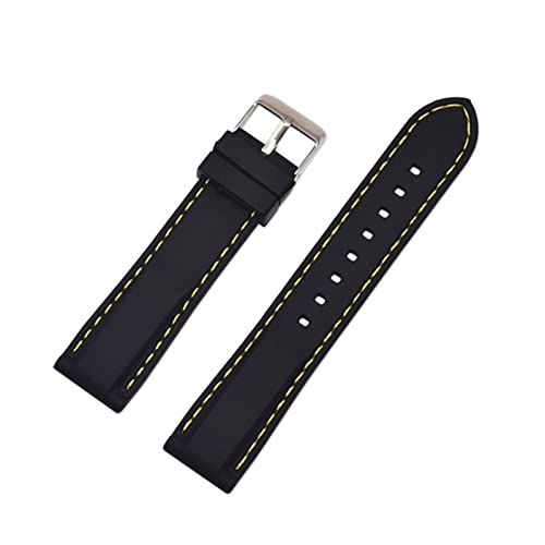 VISIYUBL Silikon Gummi -Sport -Uhr -Band Universal Watchband -Armband Armband 16 mm 18 mm 20 mm 22 mm 24 mm for Männer Frauen (Color : Black yellow line, Size : 20mm) von VISIYUBL