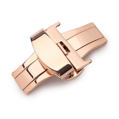 VISIYUBL T02 Automatische Doppelklick-Schmetterlingsschließe, Druckknopf-Faltschließe, silbernes Armband, Uhrenschließe 12–24 mm(Color:Rose Gold,Size:22mm) von VISIYUBL