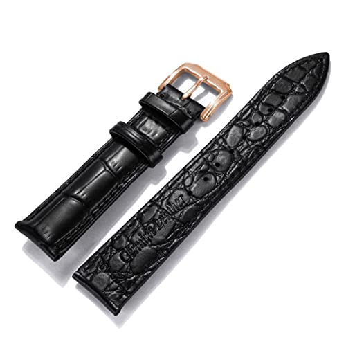 VISIYUBL Uhrband 16 18 20 22mm Leder Schwarz Dunkelbraun Klassische Alligator Weiche Leder Uhrenarmband Uhr Band Strap (Color : Rose-black, Size : 18mm) von VISIYUBL