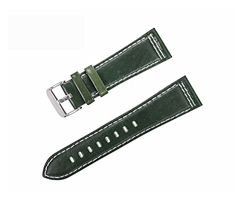 VISIYUBL Uhrenarmband Leder Frauen Männer Watch Strap 22mm 24mm Gürtel Vintage Uhr Armband Band Grün Schwarz Weiche Gurt (Color : Black green, Size : 22mm) von VISIYUBL