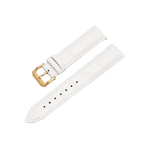 VISIYUBL Universal Ersatz Lederarmband Leder Armband for Männer Frauen 12mm 14mm 16mm 18mm 19mm 20mm 21mm 22mm Uhr Uhr Band (Color : Gold-White, Size : 14mm) von VISIYUBL