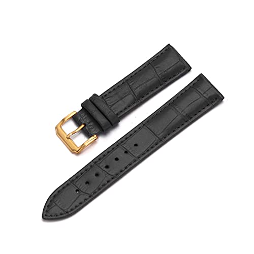 VISIYUBL Universal Ersatz Lederarmband Leder Armband for Männer Frauen 12mm 14mm 16mm 18mm 19mm 20mm 21mm 22mm Uhr Uhr Band (Color : Gold-black, Size : 15mm) von VISIYUBL