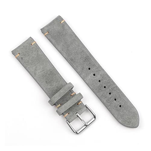 VISIYUBL Vintage Wildleder-Leder-Uhr-Armband 18mm 20mm 22mm 24mm handgemachtes Nähband for Männer Frauen Watch Ersatz (Color : Gray no wire, Size : 18mm) von VISIYUBL